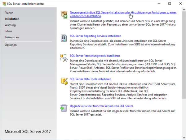 Installation Microsoft SQL Server 2017 Installationscenter Neue Instanz.png
