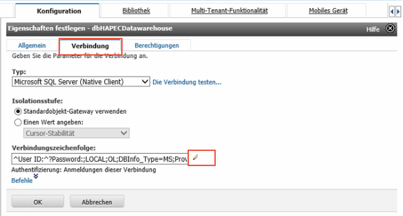 Datei:Implementierung Sage 100 Toolbox hapec System X dbHAPECDatawarehouse Verbindungseigenschaften.png