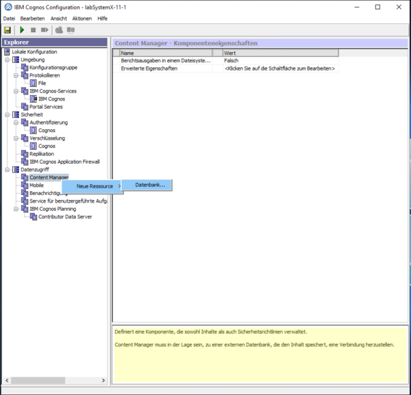System X Reporting Server Configuration Content Store erstellen.png