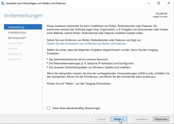 System X Installation Internet Information Server Vorbereitung weiter.png