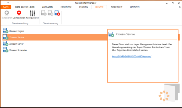 hapec System X Installation Xstream Admin Xstream Service markieren.png