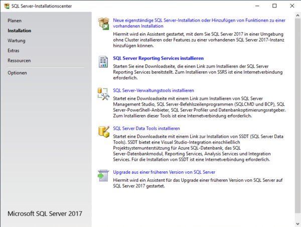 Installation Microsoft SQL Server 2017 Installationscenter.png